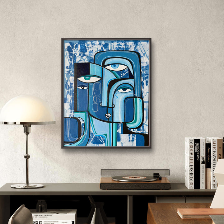 Original art titled Blue Moon by SoulCurryArt, featuring a vivid, artistic depiction of a blue moon on a 16x20 canvas.