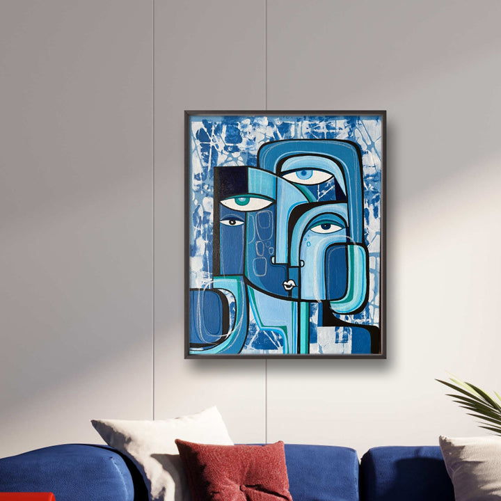 Original art titled Blue Moon by SoulCurryArt, featuring a vibrant depiction of a blue moon on a 16x20 canvas.