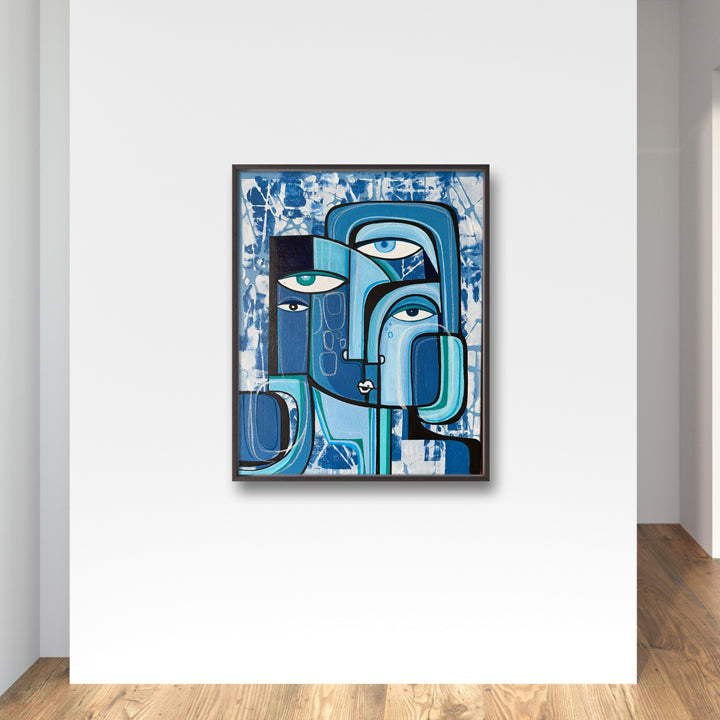 Original art titled Blue Moon by SoulCurryArt, 16x20 inch painting featuring a vibrant blue moon scene.
