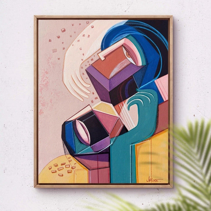Original art titled "Embraced" by SoulCurryArt, 16x20 inches, featuring an expressive and colorful abstract design.