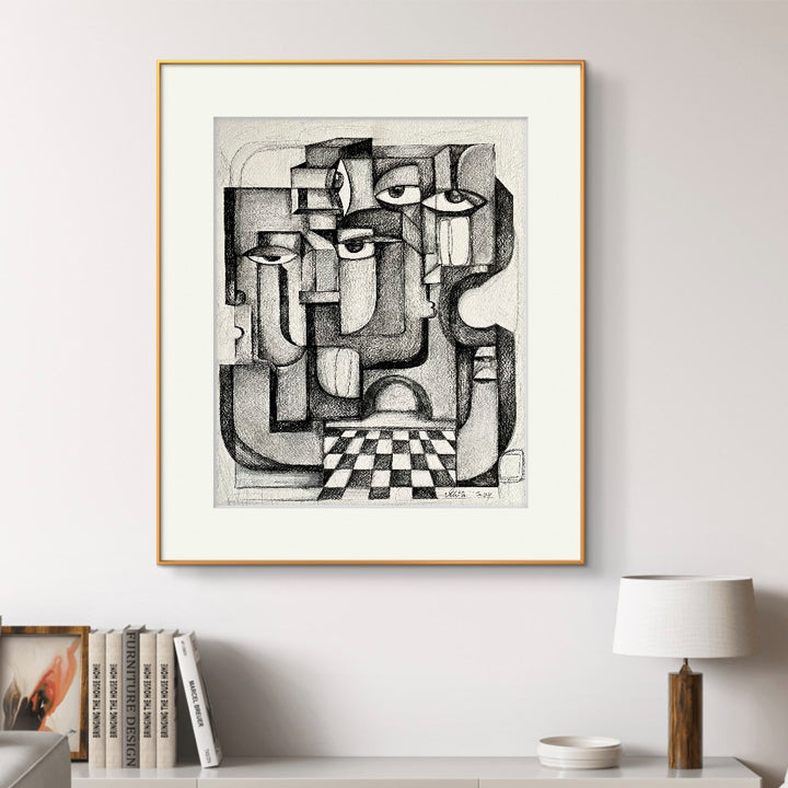 Original art titled Resonance in Noir by SoulCurryArt, featuring abstract black and white brushstrokes on a 16x20 canvas.