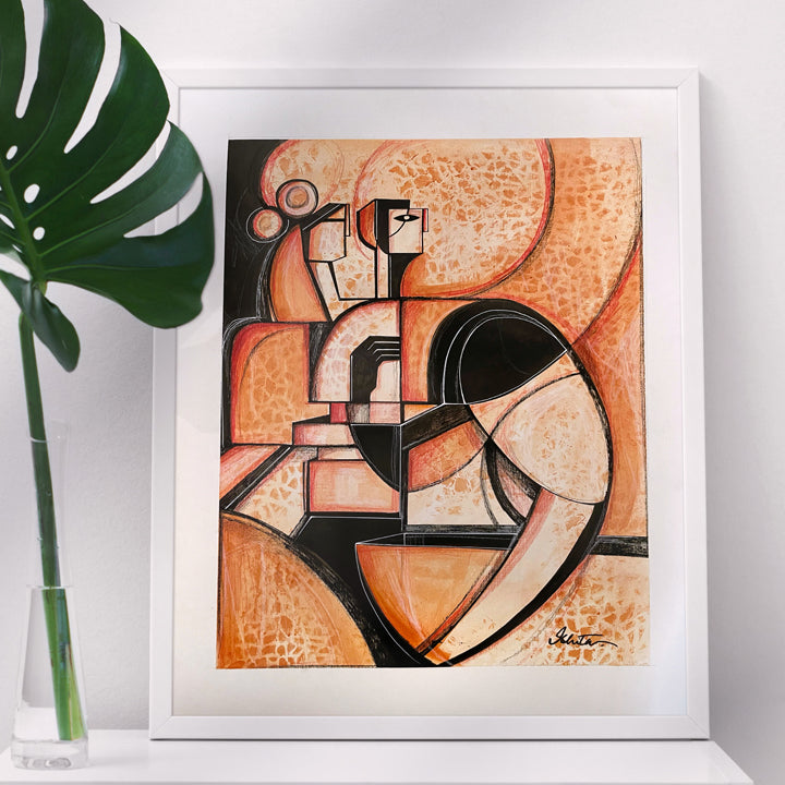 Original white "We" art by SoulCurryArt, 16x20 inches, featuring abstract design on a white background, displayed on a wall.