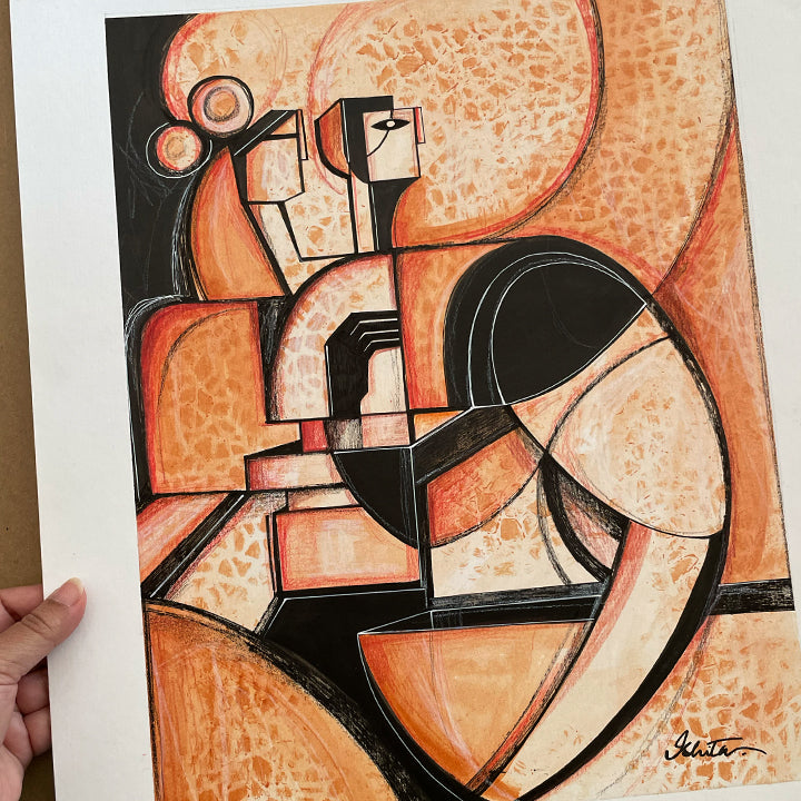Original 16x20-inch white "We" art print by SoulCurryArt, featuring abstract design with bold brushstrokes and vibrant colors.