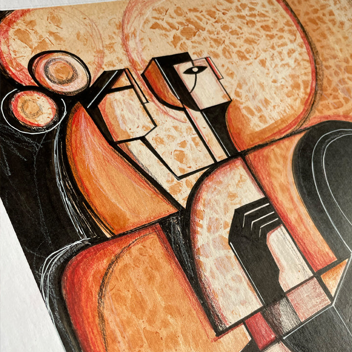 Original 16x20 inch white artwork titled "We" by SoulCurryArt, featuring abstract design and vibrant color accents.