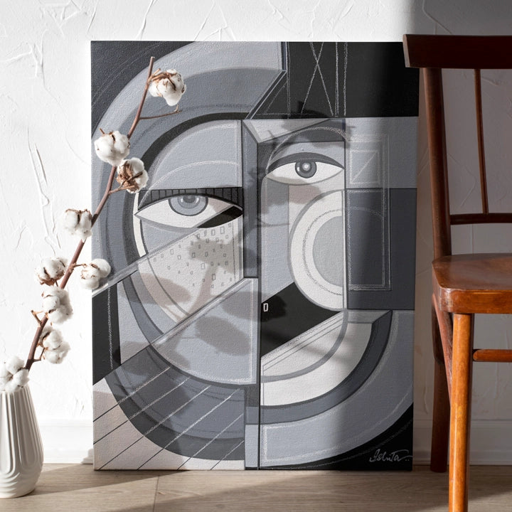 Original art painting titled "Fog" by SoulCurryArt, 18x24 framed black floating frame, abstract foggy landscape artwork.