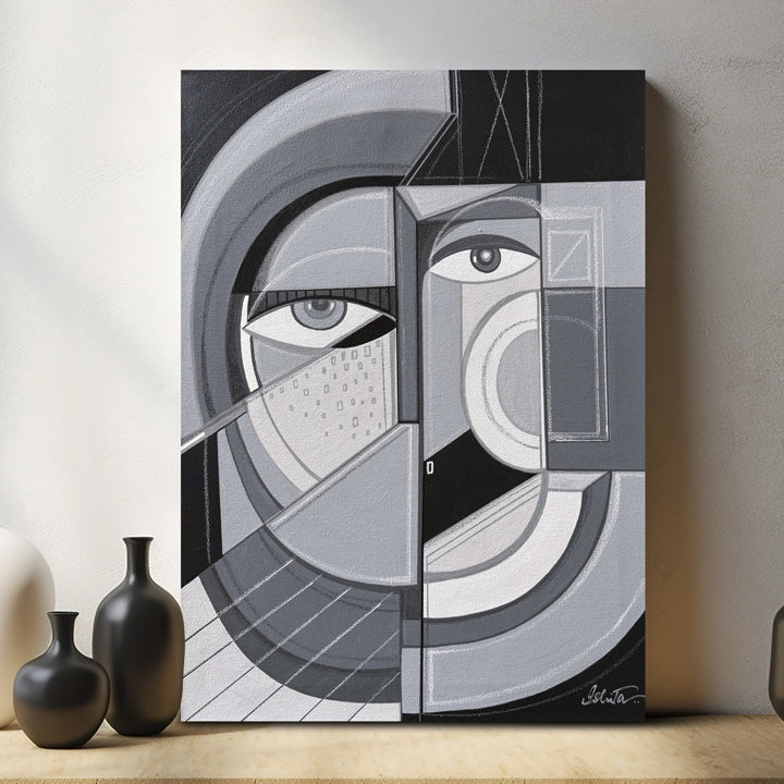 Original abstract art painting titled "Fog" by SoulCurryArt, 18x24 inches, framed with a black floating frame.