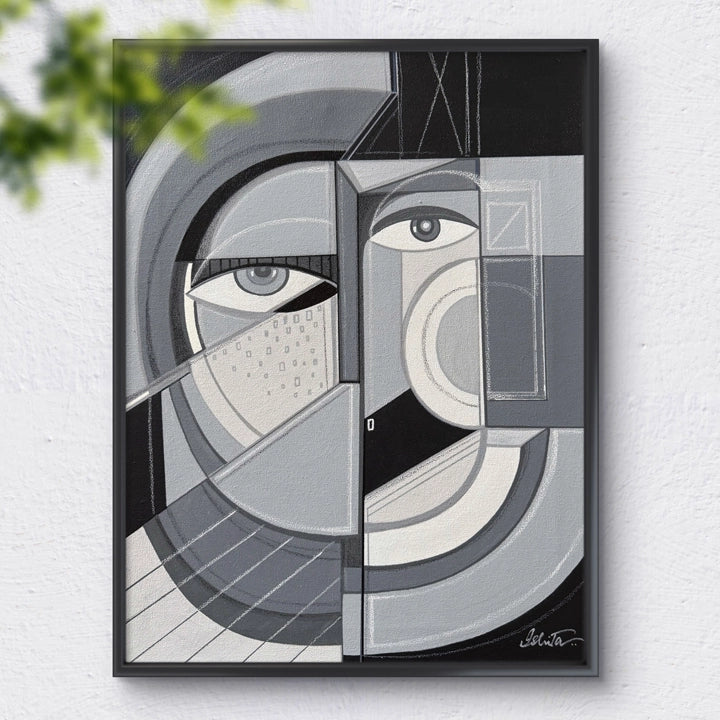Original art painting titled "Fog" by SoulCurryArt, 18x24 inches with black floating frame, abstract misty landscape artwork.