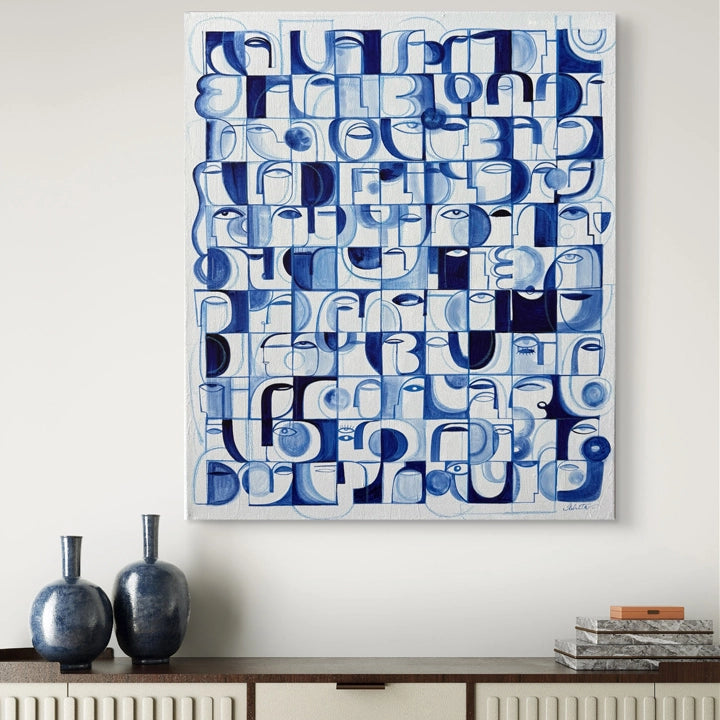 Still Ocean original art by SoulCurryArt depicting a serene, abstract ocean scene in calming blue tones.