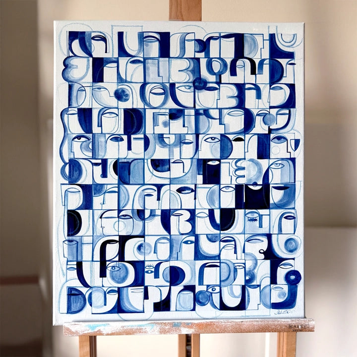 Still Ocean original art by SoulCurryArt featuring a serene, abstract ocean scene in vibrant blue tones.