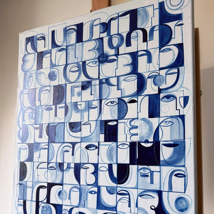 Still Ocean original art by SoulCurryArt, features a calming ocean scene with abstract waves and serene blue tones.