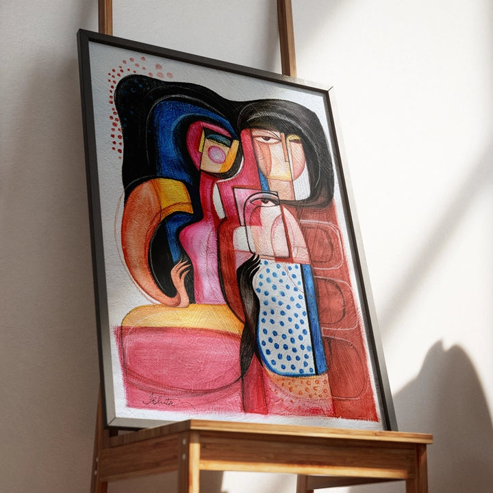 Original art titled "Held In Translation" by SoulCurryArt, showcasing vibrant abstract colors on a 20x28 inch canvas.