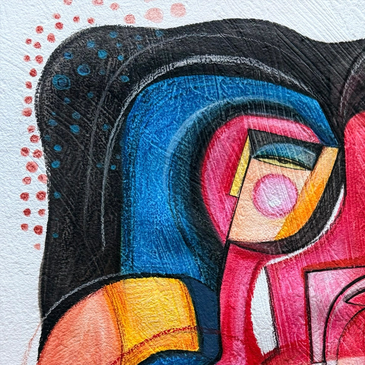 Original art titled "Held In Translation" by SoulCurryArt, featuring vibrant abstract colors on a 20x28-inch canvas.