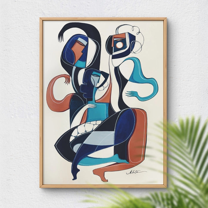 Original art titled Triadic Dance Forms In Motion by SoulCurryArt, showcasing vibrant abstract dance-inspired shapes and dynamic motion.