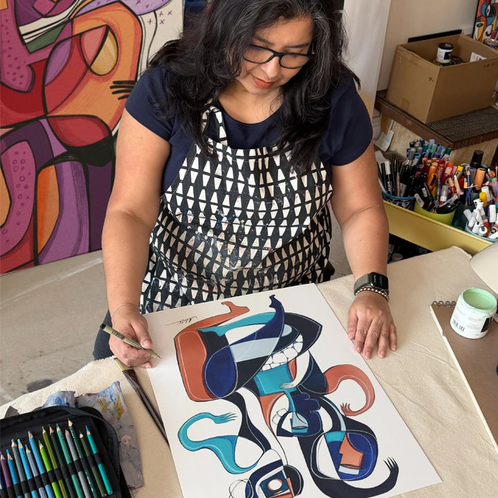 Abstract original art titled Triadic Dance Forms In Motion by SoulCurryArt, featuring vibrant, flowing shapes and dynamic movement.