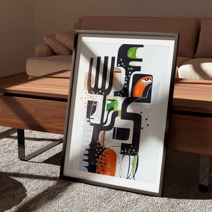 Original art piece "Whispering Geometry Of Autumn" by SoulCurryArt featuring abstract autumn-inspired geometric shapes in warm tones.