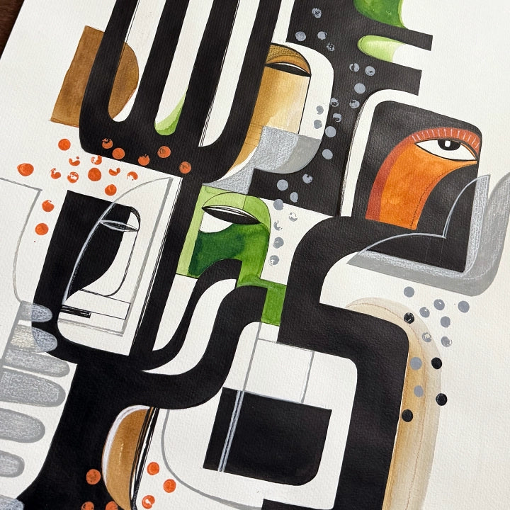 Original art piece "Whispering Geometry Of Autumn" by SoulCurryArt, featuring abstract autumn-inspired geometric patterns.