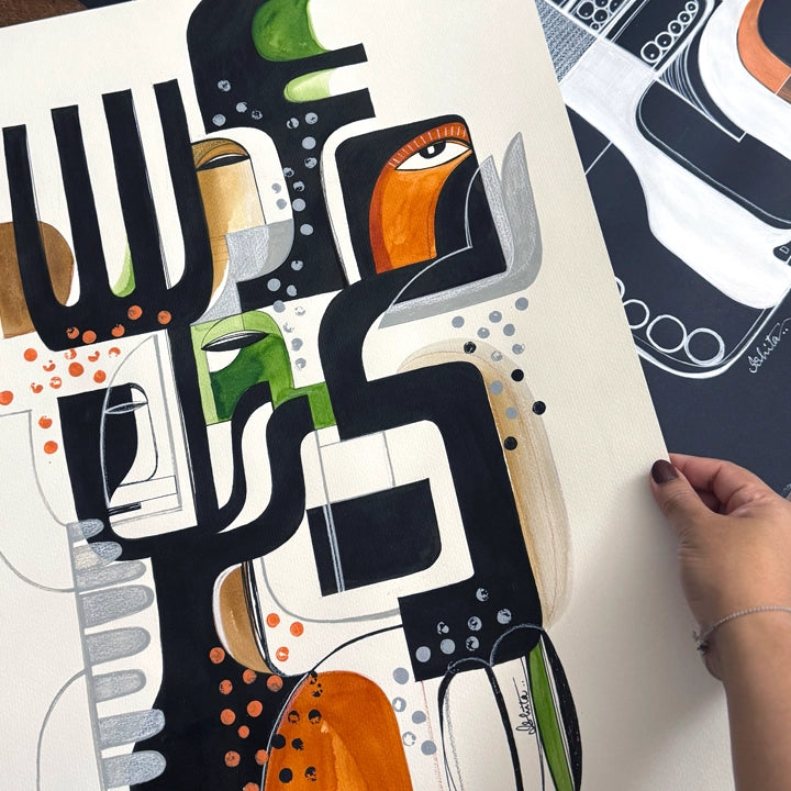 Original art piece titled Whispering Geometry Of Autumn by SoulCurryArt, featuring abstract autumn-inspired geometric designs.