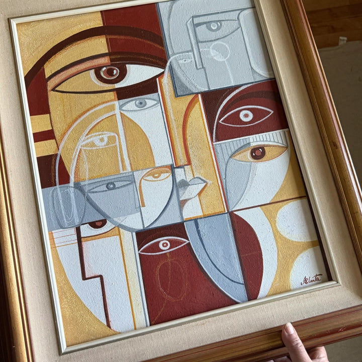Sectioned original art canvas by SoulCurryArt featuring a vibrant, abstract design ready to hang, measuring 22 x 26 inches.