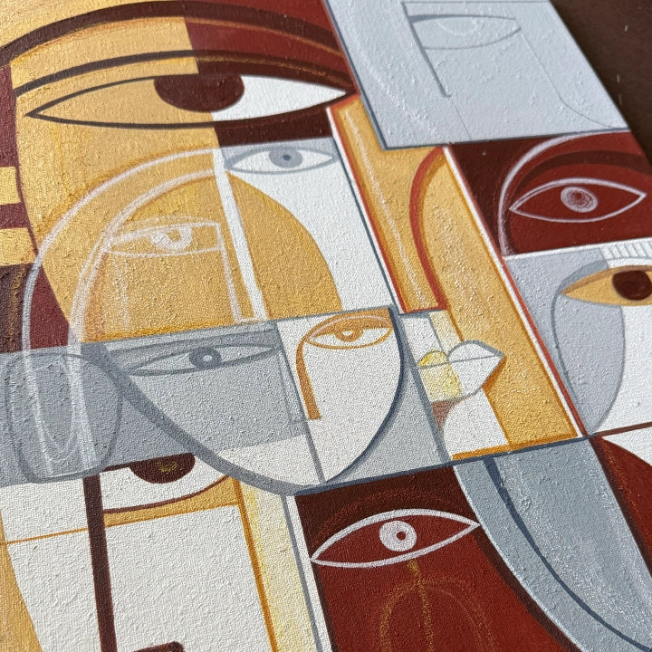Sectioned original art canvas by SoulCurryArt featuring vibrant, abstract design, ready to hang with detailed brushwork.
