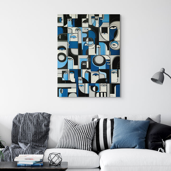 Framed original art titled Ultramarine by soulcurryart, featuring vibrant blue abstract design, 24x36 inches.