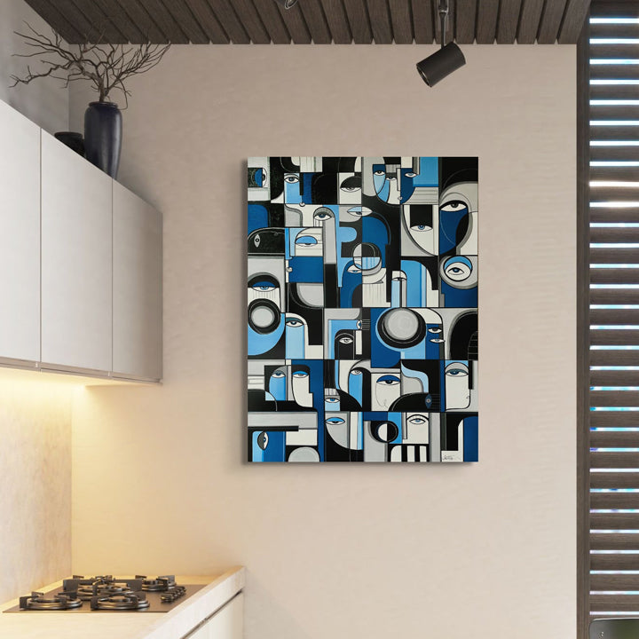 Original 24x36 framed Ultramarine art print by Soulcurryart, featuring vibrant blue abstract painting on canvas.