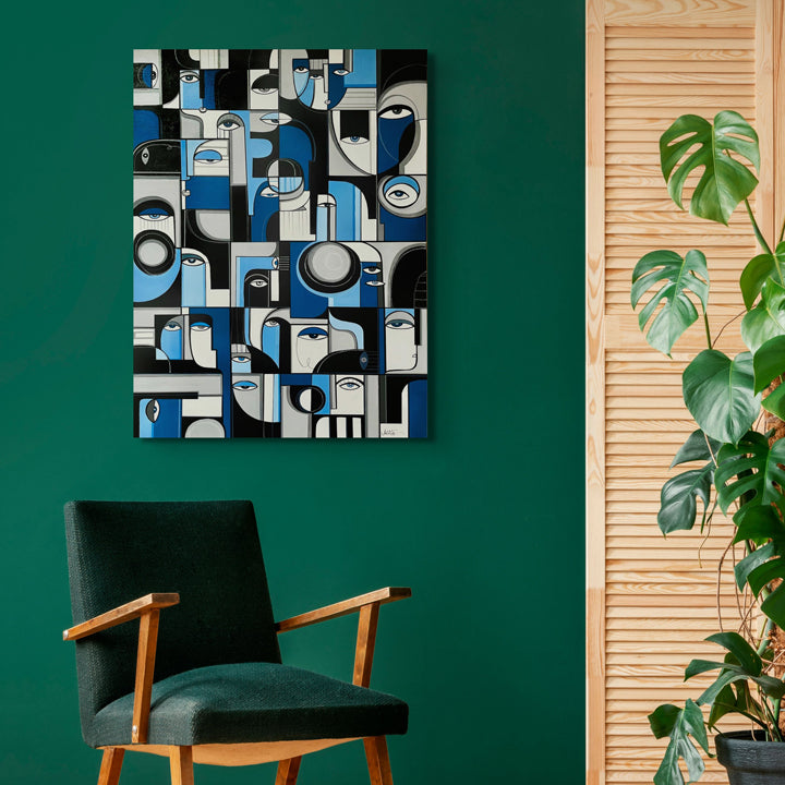 Framed original art titled Ultramarine by soulcurryart, featuring vibrant blue abstract painting on 24x36 inch canvas.