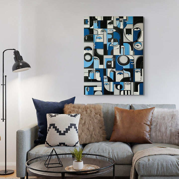 Original Ultramarine art by soulcurryart, 24x36 inches, framed abstract painting with vibrant blue hues.