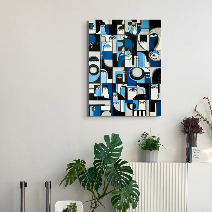 Framed original art titled Ultramarine by soulcurryart, 24x36 inches, featuring vibrant shades of blue and artistic brushstrokes.