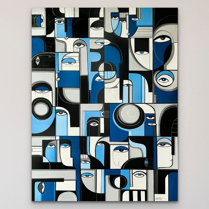 Framed original art print titled Ultramarine by soulcurryart, vibrant blue abstract artwork measuring 24x36 inches.