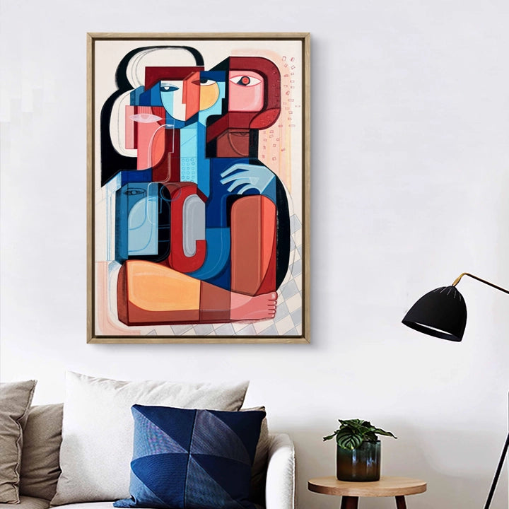 Original art print titled Gathered Forms by SoulCurryArt, showcasing abstract shapes and rich textures in a 24x36 inch canvas.