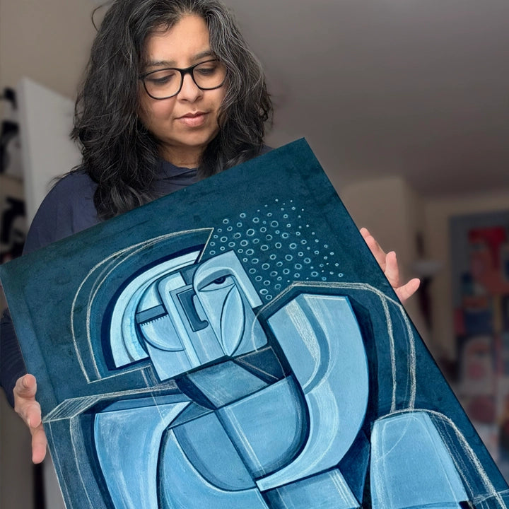 Unframed 24x36 inch original art canvas titled "Into Your Depth" by SoulCurryArt, featuring abstract, vibrant artwork ready to hang.