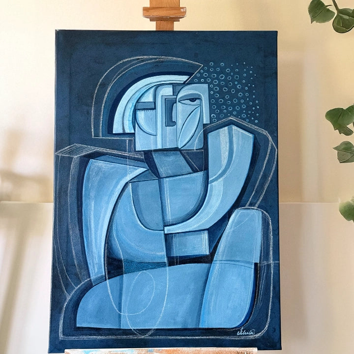 Unframed 24x36 inch original art canvas titled "Into Your Depth" by SoulCurryArt, ready to hang with vibrant abstract design.