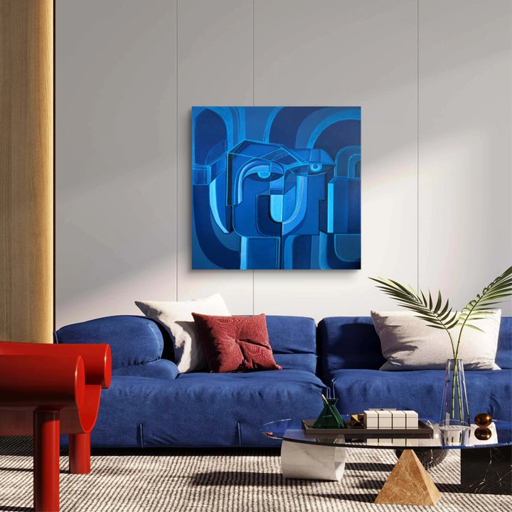 Original art piece titled Cobalt Union by SoulCurryArt, featuring a vibrant abstract design on a 30x30 inch canvas.