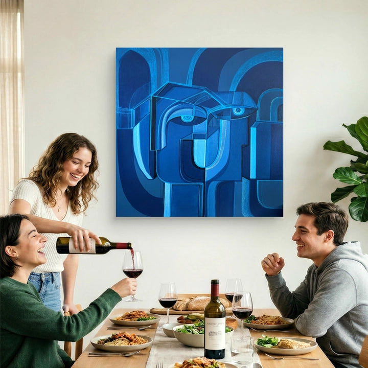 Original art piece titled Cobalt Union by SoulCurryArt, featuring a vibrant cobalt blue abstract design on a 30x30 canvas.
