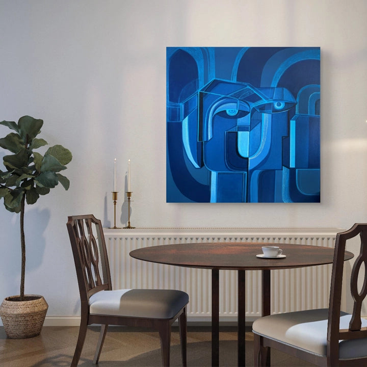Original art piece titled Cobalt Union by SoulCurryArt featuring a vibrant, abstract cobalt blue design on a 30x30 inch canvas.