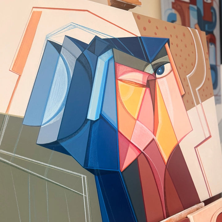Vivid Convergence original art by SoulCurryArt featuring vibrant, abstract shapes in bold colors on a 30x40 canvas.