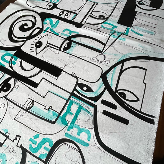 Original art titled "Numerical Existence" by soulcurryart, featuring abstract design on a 58x24 inch canvas.
