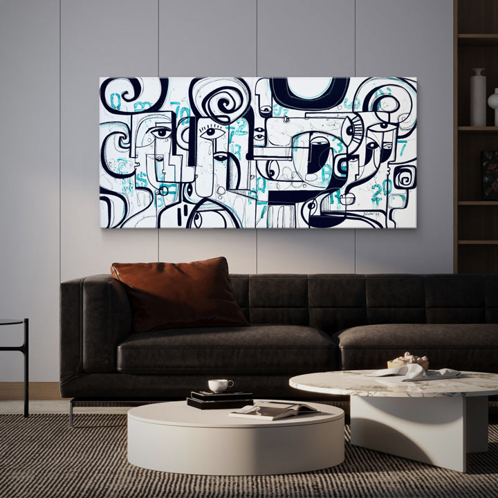 Original art titled "Numerical Existence" by soulcurryart, featuring abstract, colorful shapes on a 58x24 inch canvas.