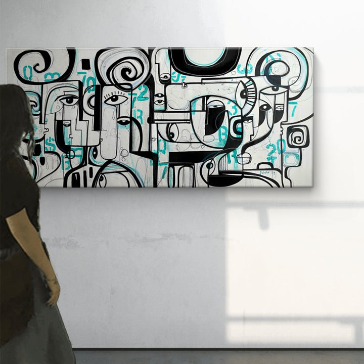 Original art piece titled "Numerical Existence" by soulcurryart, featuring abstract numerical elements on a 58x24 inch canvas.
