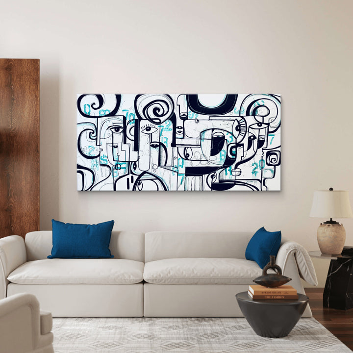 Original art titled "Numerical Existence" by soulcurryart, featuring abstract design on a 58x24 inch canvas.