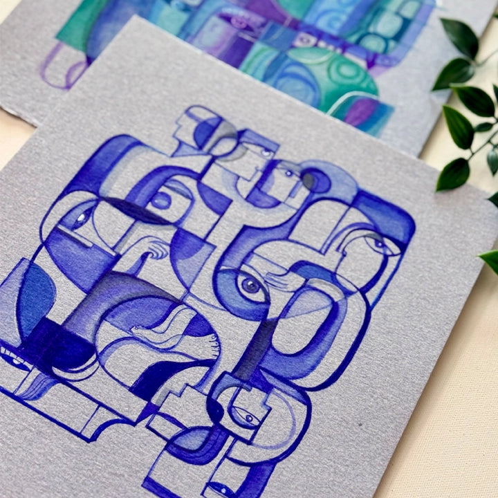 Monochrome ink and watercolor original painting on paper by SoulCurryArt, showcasing abstract black and white art in 2026 style.