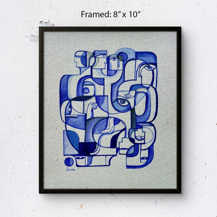 Monochrome ink and watercolor original painting on paper by SoulCurryArt, showcasing abstract black and white artistic design.