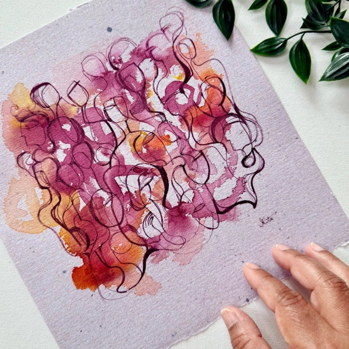 Monochrome ink and watercolor original painting on paper by SoulCurryArt, featuring abstract ink wash and watercolor strokes.