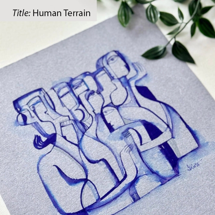 Monochrome ink and watercolor original painting on paper by SoulCurryArt, showcasing abstract artistic textures and brushwork.