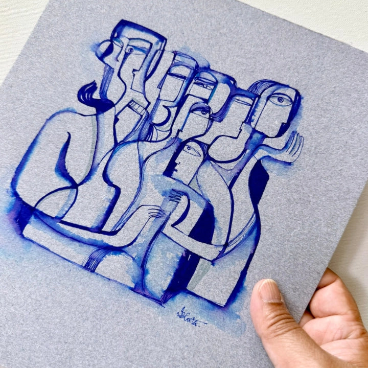 Original monochrome ink and watercolor painting on paper by SoulCurryArt, showcasing abstract black and white art.
