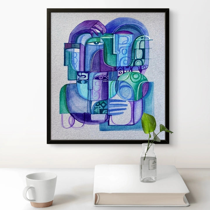 Monochrome ink and watercolor original painting on paper by SoulCurryArt, featuring abstract art with fluid brushstrokes.