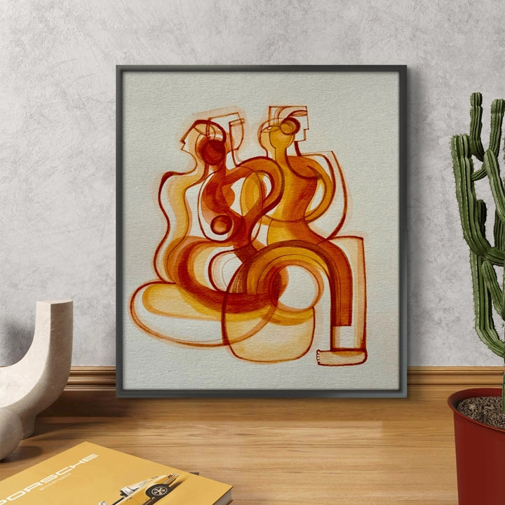 Monochrome ink and watercolor original painting on paper by SoulCurryArt, showcasing abstract art with soft, flowing textures.