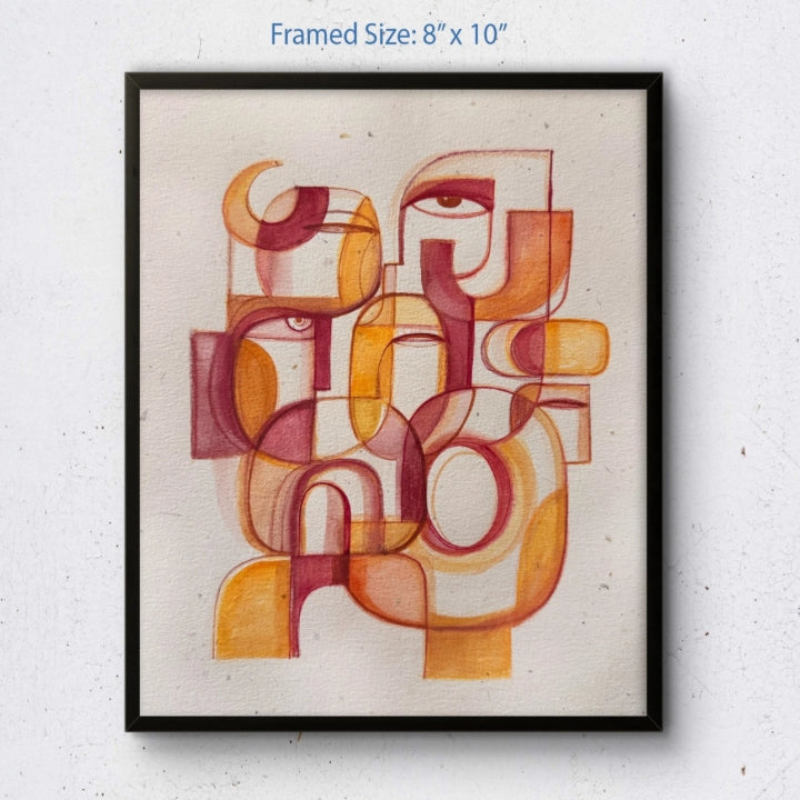Original monochrome ink and watercolor painting on paper by SoulCurryArt, featuring abstract artistic design.