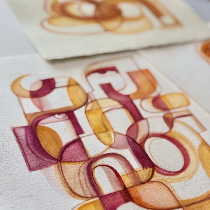 Monochrome ink and watercolor original painting on paper by SoulCurryArt, showcasing abstract art with textured brushstrokes.
