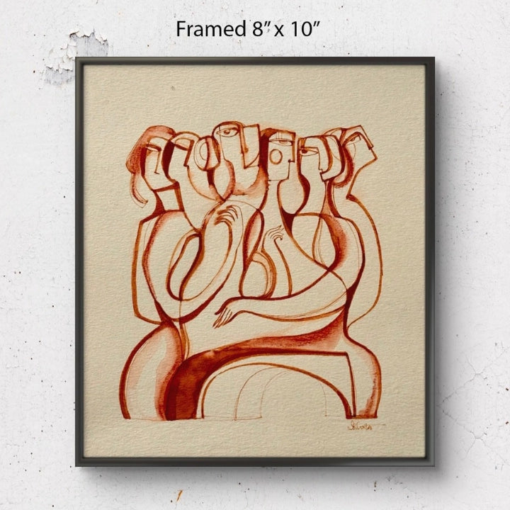 Original monochrome ink and watercolor painting of sunstone by SoulCurryArt on paper, showcasing abstract art with textured details.